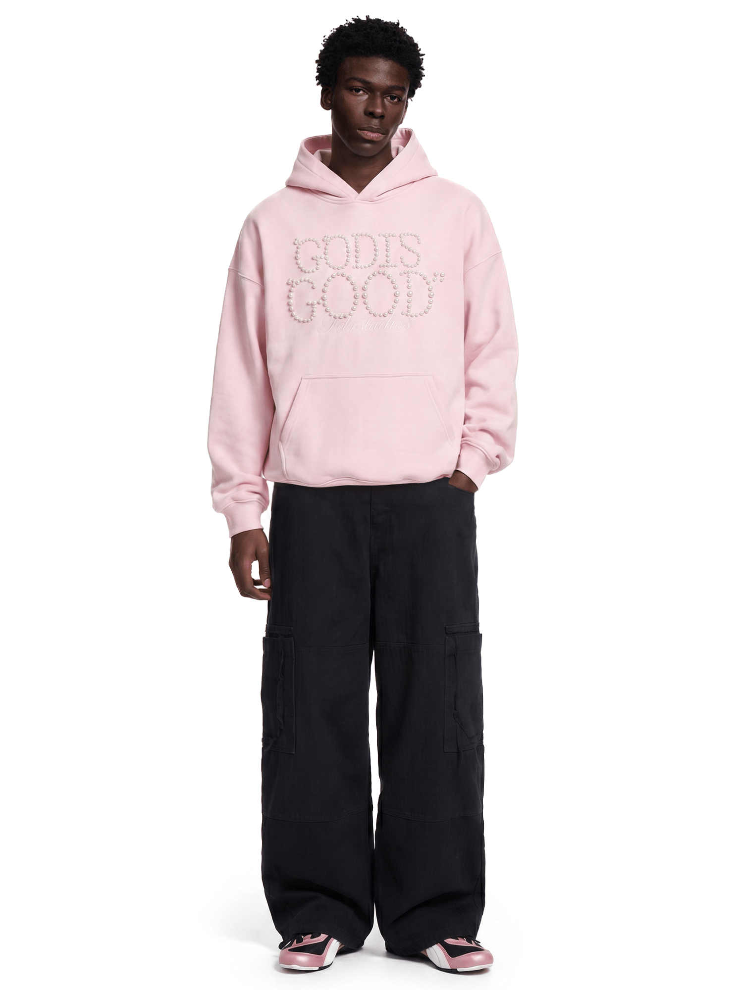 Pearl Script Oversized Hoodie - Fabric Texture & Stitching Detail - Streetwear Aesthetic | FDR Studios