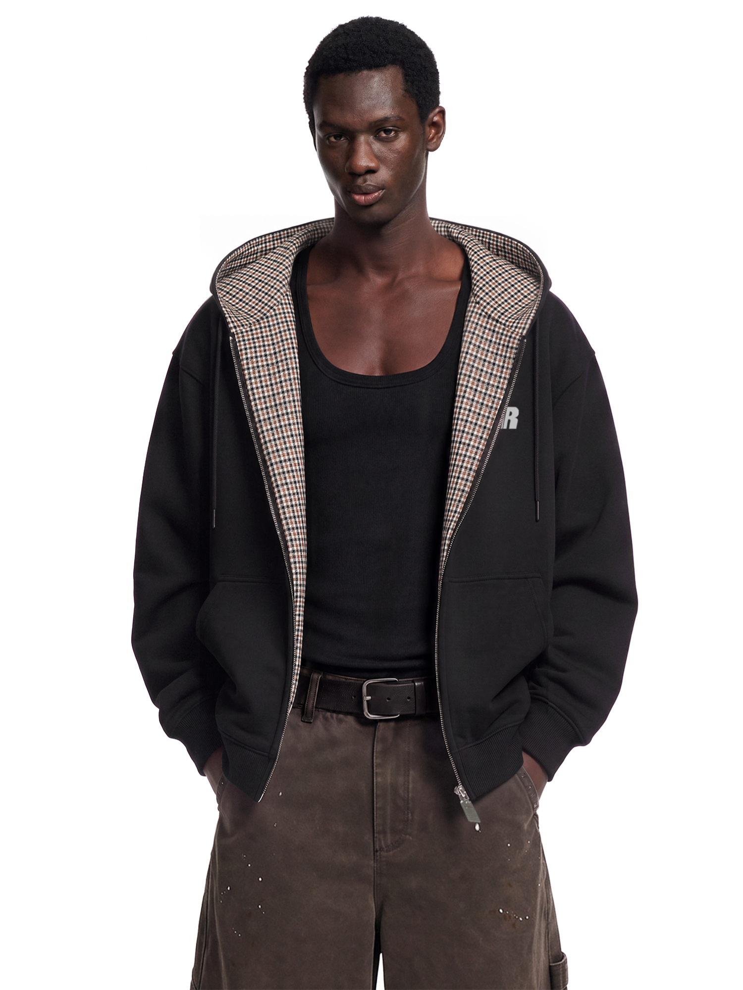 Plaid Patchwork Zip Hoodie