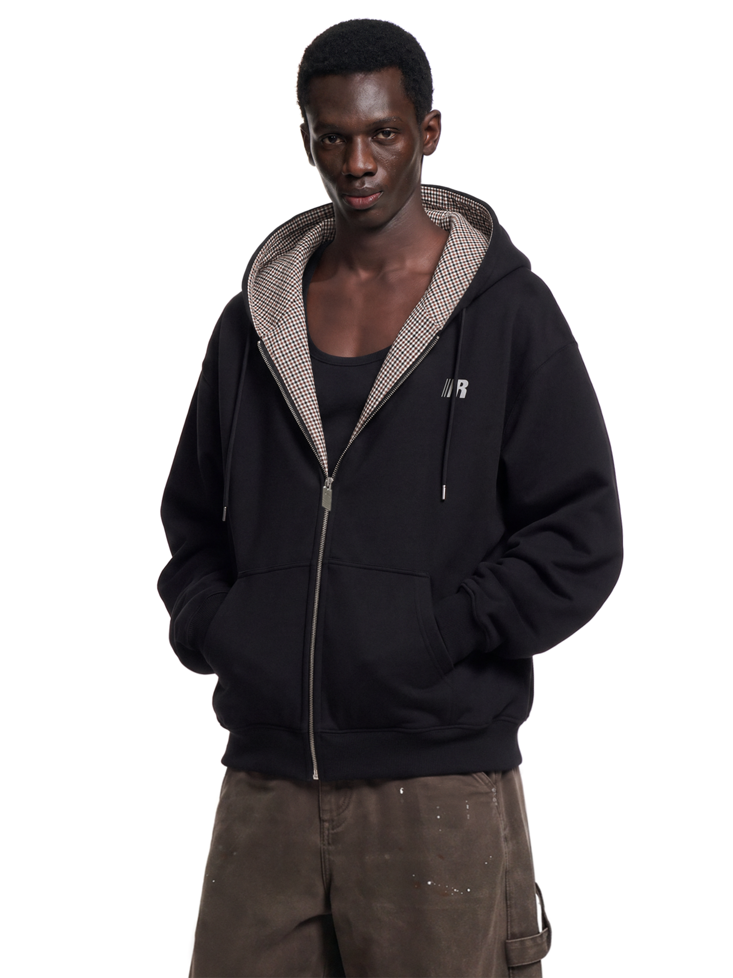 Plaid Patchwork Zip Hoodie