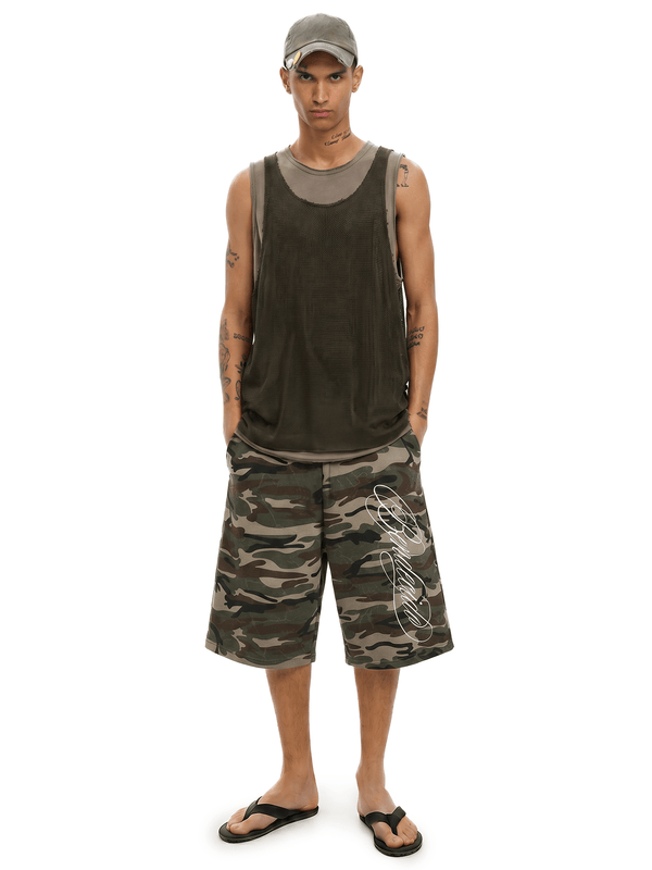 Unisex Camo Longline Jorts | Cyber Y2K Streetwear Shorts|FDR