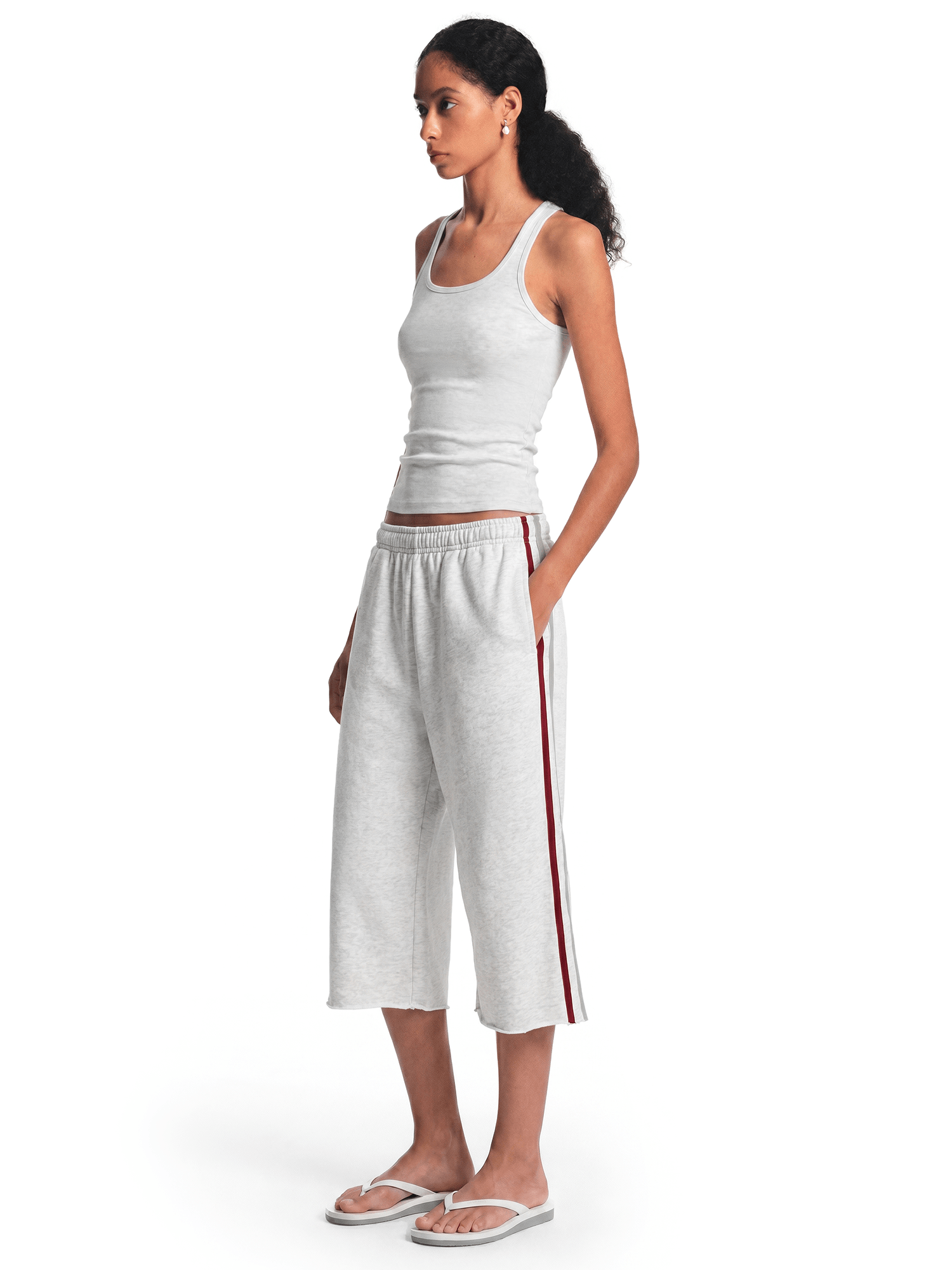 Styling look of Retro Side-Stripe Baggy Jorts in Light Gray - FDR
