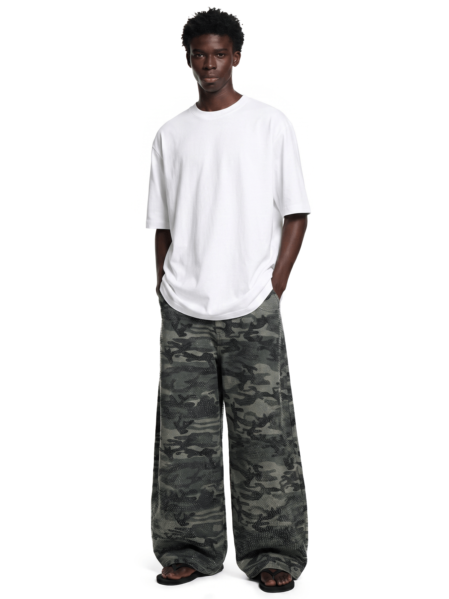 Pantalones holgados con estampado de leopardo difuminado