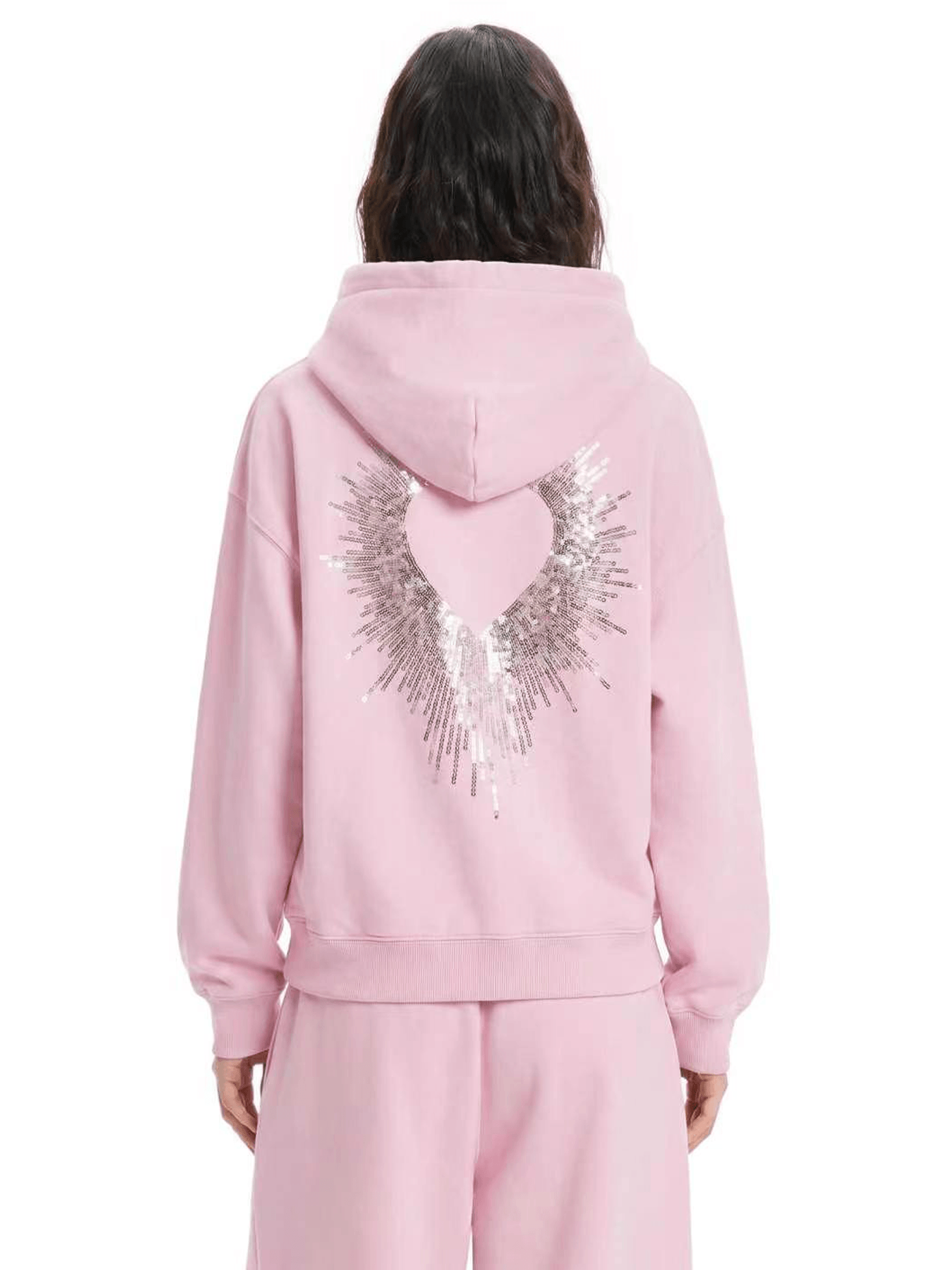 Close-up detail view of Sparkle Wings Zip Hoodie in Black - FDR
