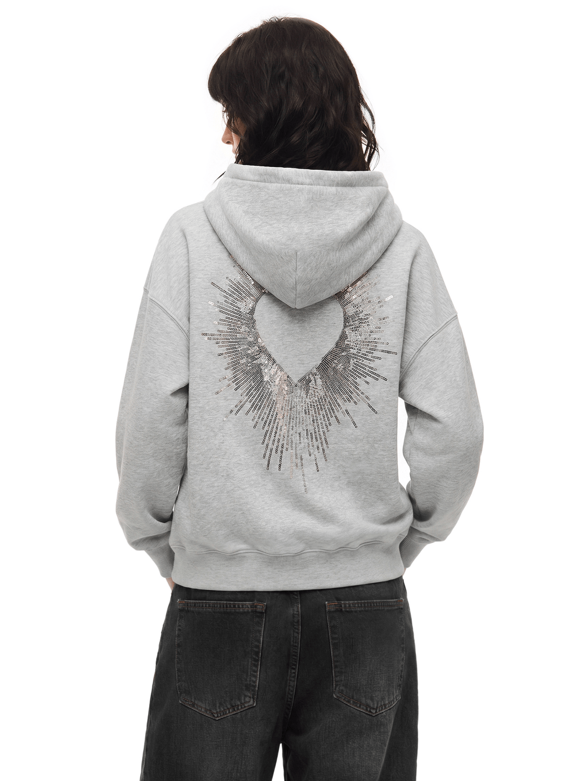 Rhinestone Angel Wings Zip Up Hoodie | Y2K Sequin Sweatshirt| FDR
