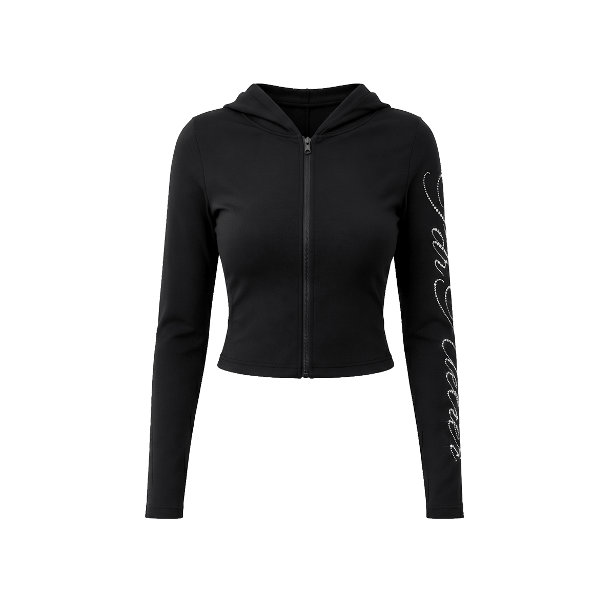 Script Slim Crop Hoodie - Close-up Material & Design Feature - Y2K Streetwear | Gothic Aesthetic | FDR Studios