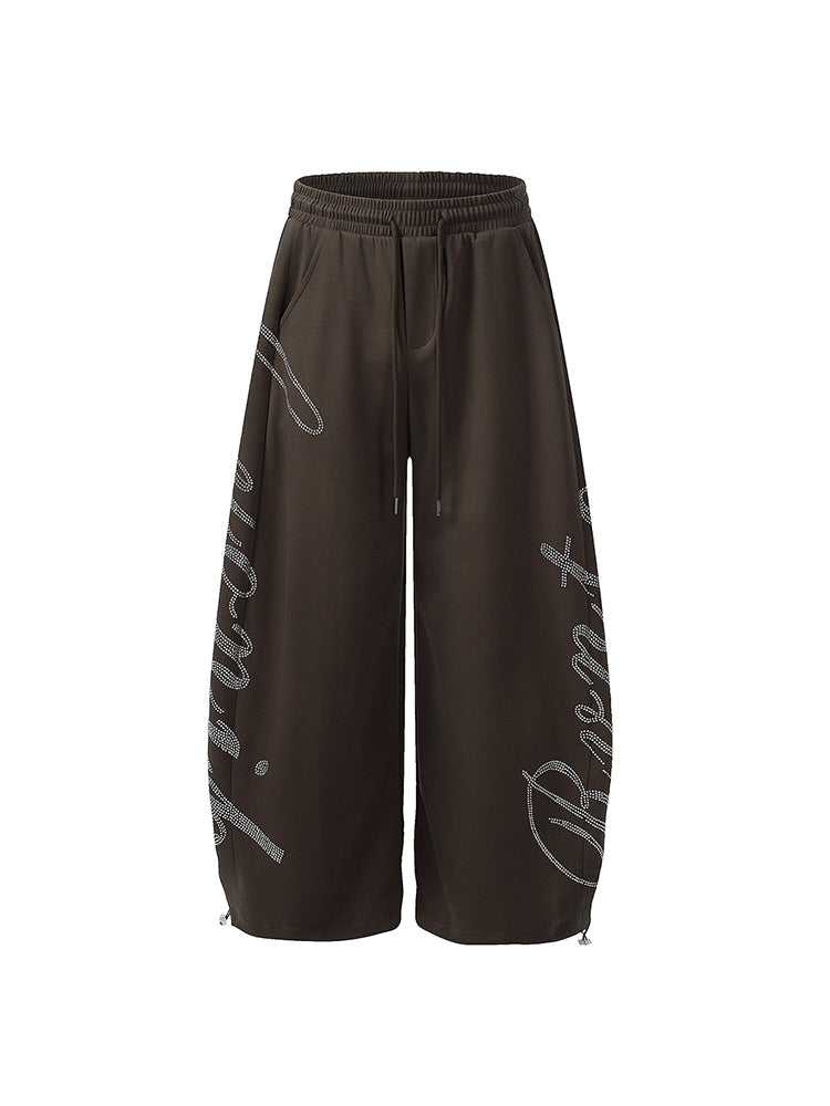 Rhinestone Baggy Sweatpants - Fabric Texture & Stitching Detail - Y2K Streetwear | Oversized Baggy Fit | FDR Studios