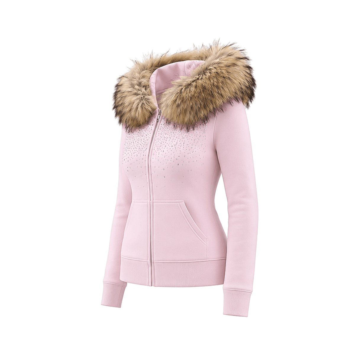 Rhinestone Faux-Fur Zip Hoodie & Sweatpants - Close-up Material & Design Feature - Y2K Streetwear | FDR Studios