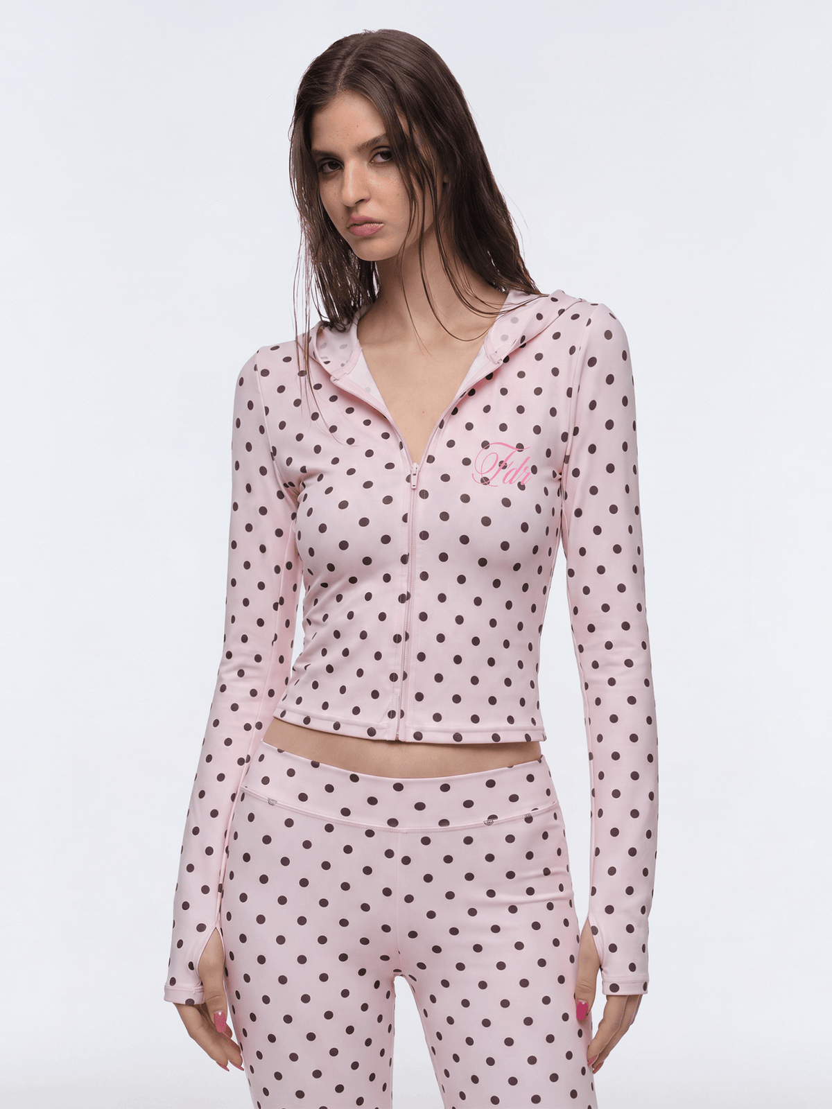 Pink Polka Dot Slim Fit Zip Hoodie | Y2K Streetwea| FDR