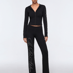 Styling look of Script Slim Fit Flare Pants in Red - FDR