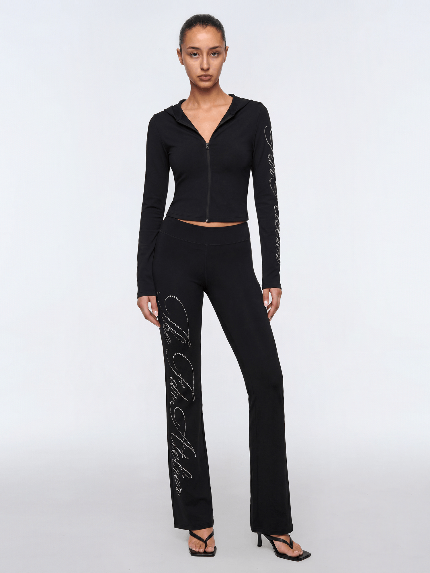 Styling look of Script Slim Fit Flare Pants in Red - FDR