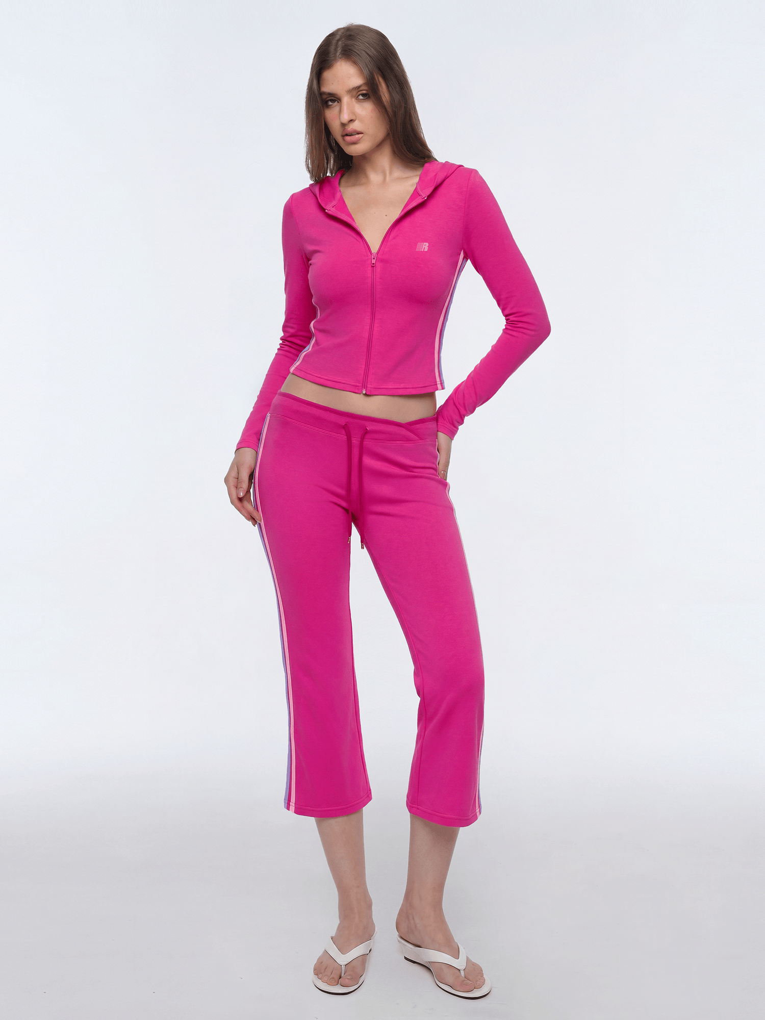 Stripe Capri Flare Pants - Side Angle & Silhouette Detail - Y2K Streetwear | FDR Studios