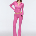 Full length outfit shot of Stellar Zip Hoodie / Flare Pants in Pink Pants - FDR