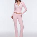 Front view of model wearing Stellar Zip Hoodie / Flare Pants in Pink - FDR