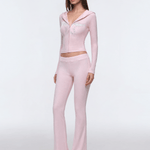 Side angle perspective of Stellar Zip Hoodie / Flare Pants in Pink - FDR