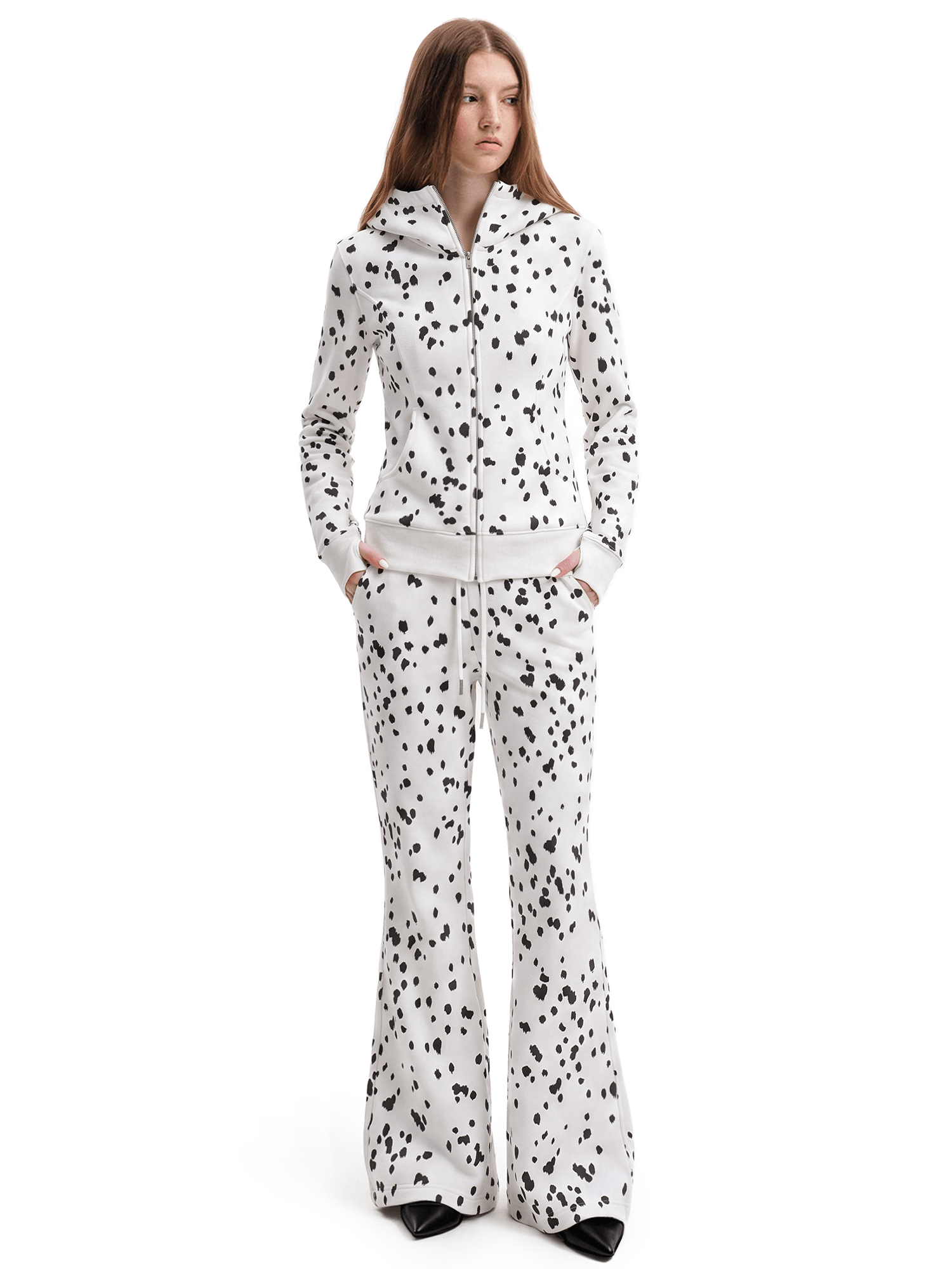 Dalmatian Spot Hoodie,Flare Pants - Fabric Texture & Stitching Detail - Streetwear Aesthetic | FDR Studios