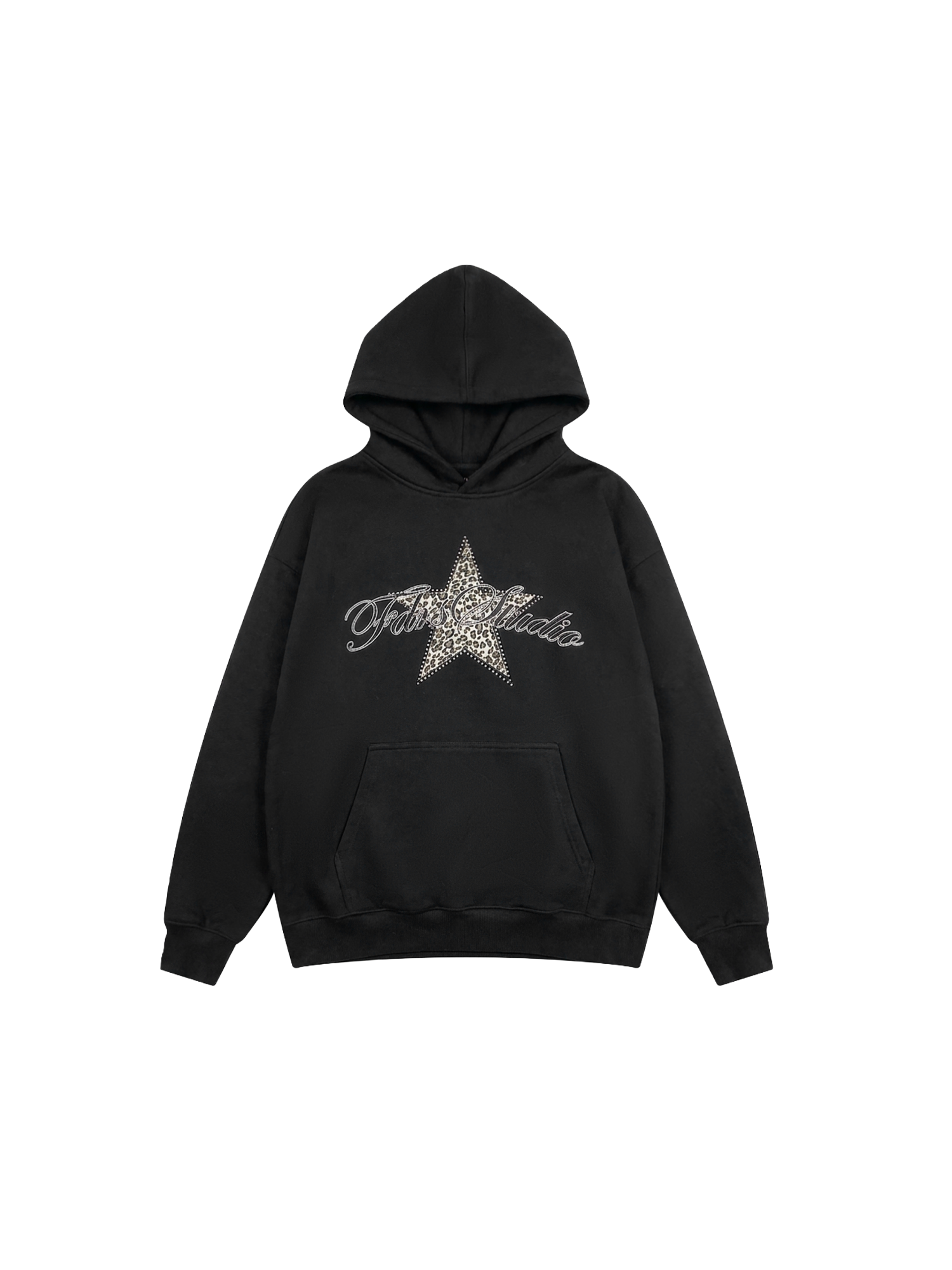 Gothic Rhinestone Star Hoodie - Fabric Texture & Stitching Detail - Gothic Aesthetic | FDR Studios