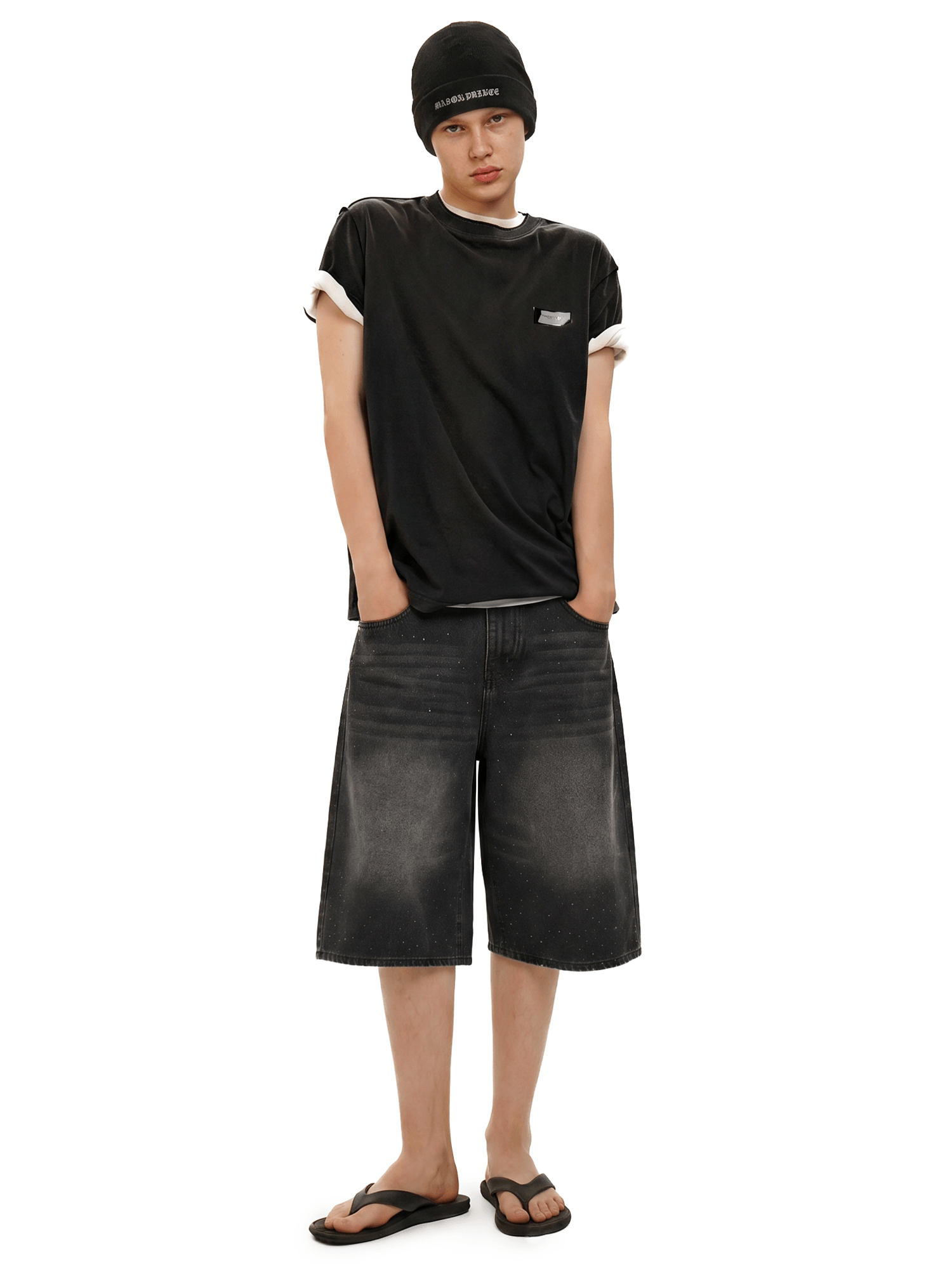 Static Glitch Crystal Jorts - Side Angle & Silhouette Detail - Oversized Baggy Fit | FDR Studios
