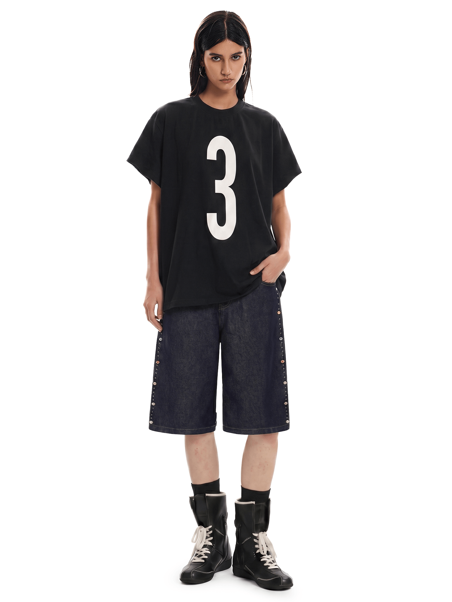 Rhinestone Studded Baggy Jorts - Fabric Texture & Stitching Detail - Y2K Streetwear | Oversized Baggy Fit | FDR Studios