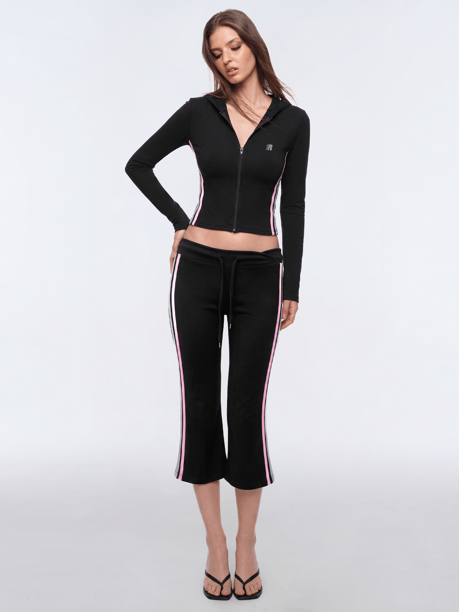 Product perspective 11 of Stripe Capri Flare Pants in Black - FDR