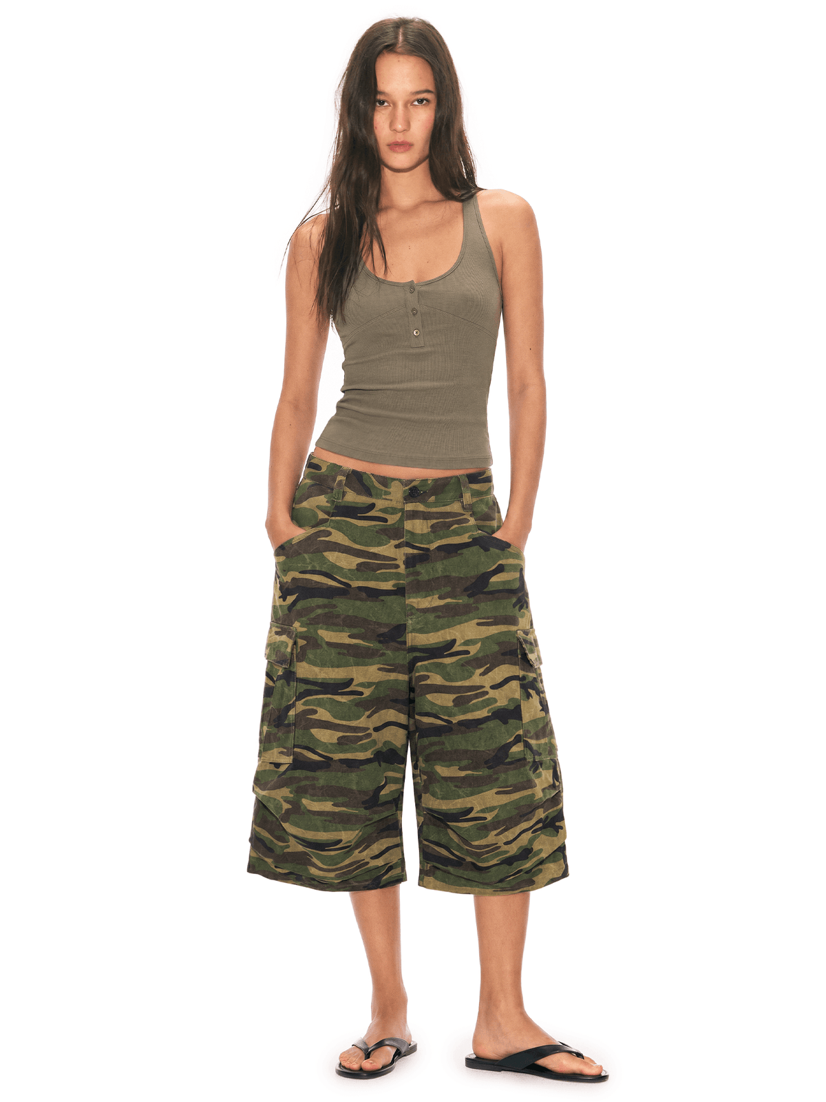 Tarnmuster Longline-Cargo-Jeansshorts