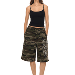 Unisex Camo Longline Jorts - Fabric Texture & Stitching Detail - Oversized Baggy Fit | FDR Studios