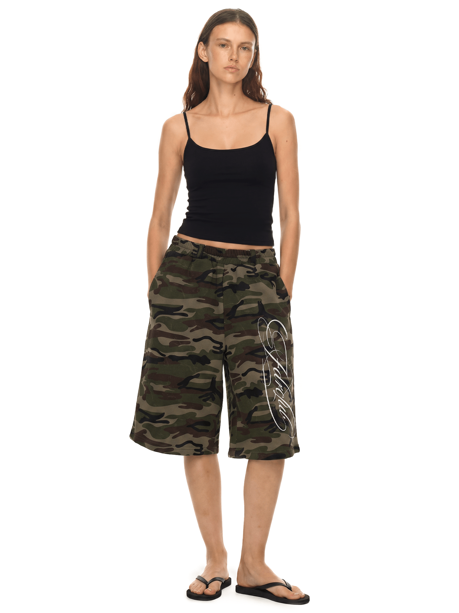 Unisex Camo Longline Jorts - Fabric Texture & Stitching Detail - Oversized Baggy Fit | FDR Studios