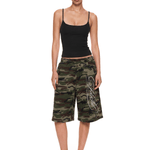 Unisex Camo Longline Jorts - Back Profile & Fit Detail - Oversized Baggy Fit | FDR Studios