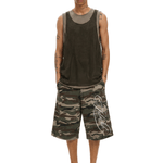 Unisex Camo Longline Jorts - Fabric Texture & Stitching Detail - Oversized Baggy Fit | FDR Studios