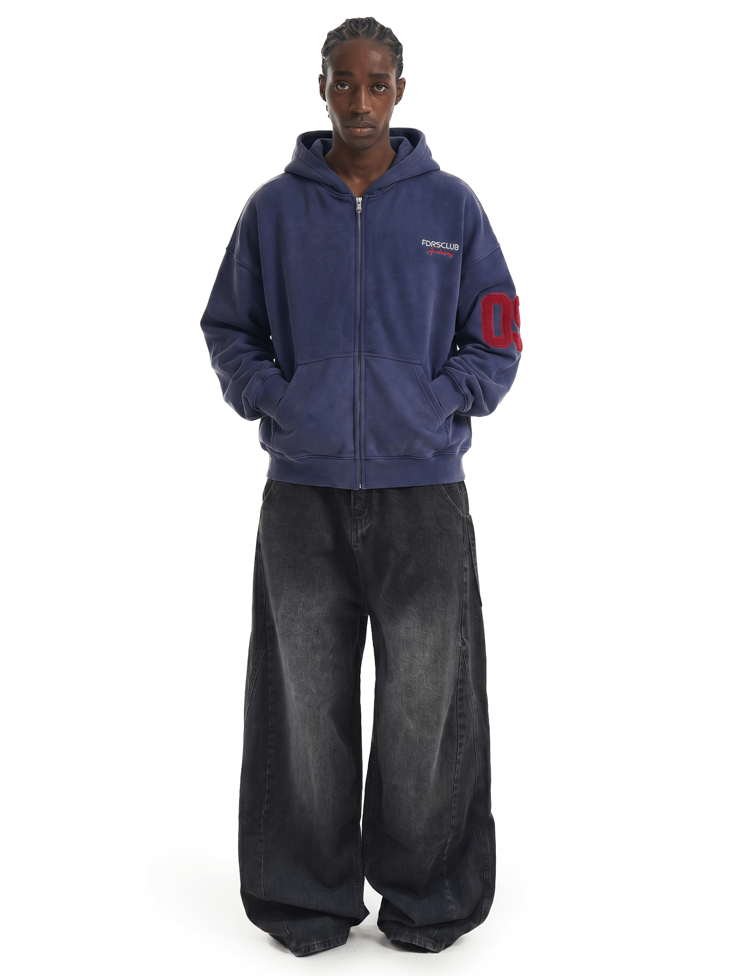 Stardust Rhinestone Jeans - Side Angle & Silhouette Detail - Oversized Baggy Fit | FDR Studios
