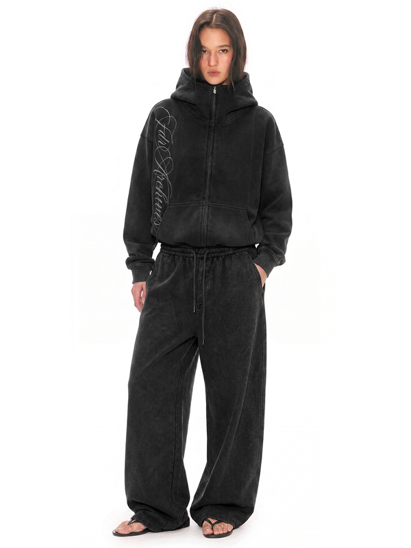 Washed Embroidery Zip Hoodie - Back Profile & Fit Detail - Streetwear Aesthetic | FDR Studios