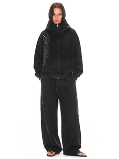 Gewaschener Stickerei-Kapuzen-Zip-Hoodie