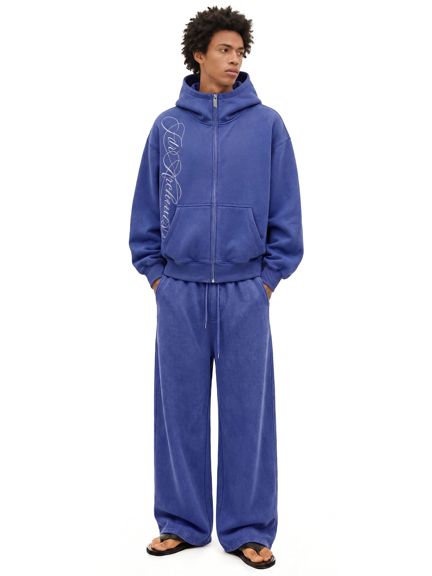 Washed Embroidery Zip Hoodie