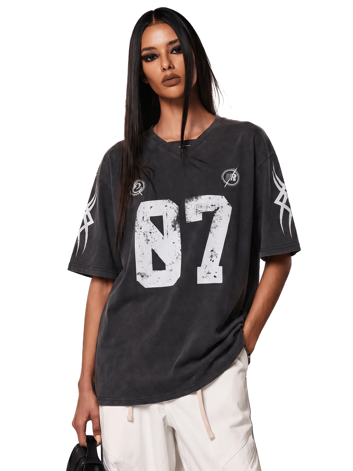 "07" T-shirt délavé Graffiti