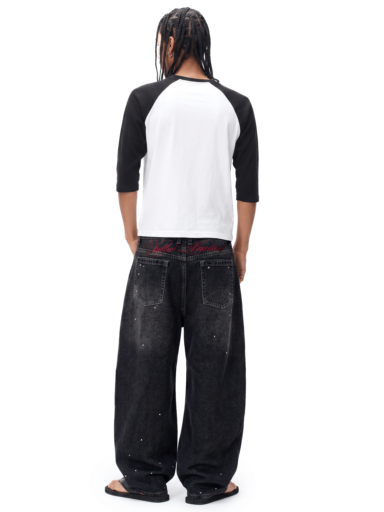 Washed Rhinestone Embroidered Jeans