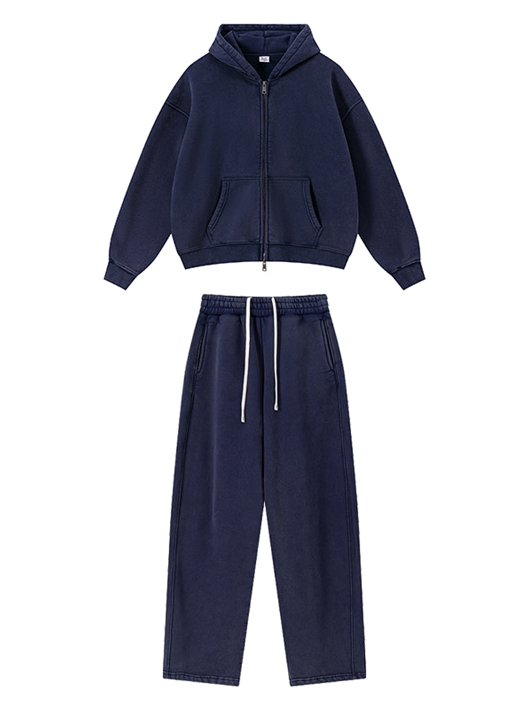 Navy blue 2-piece oversized hoodie and sweatpants set coordination.