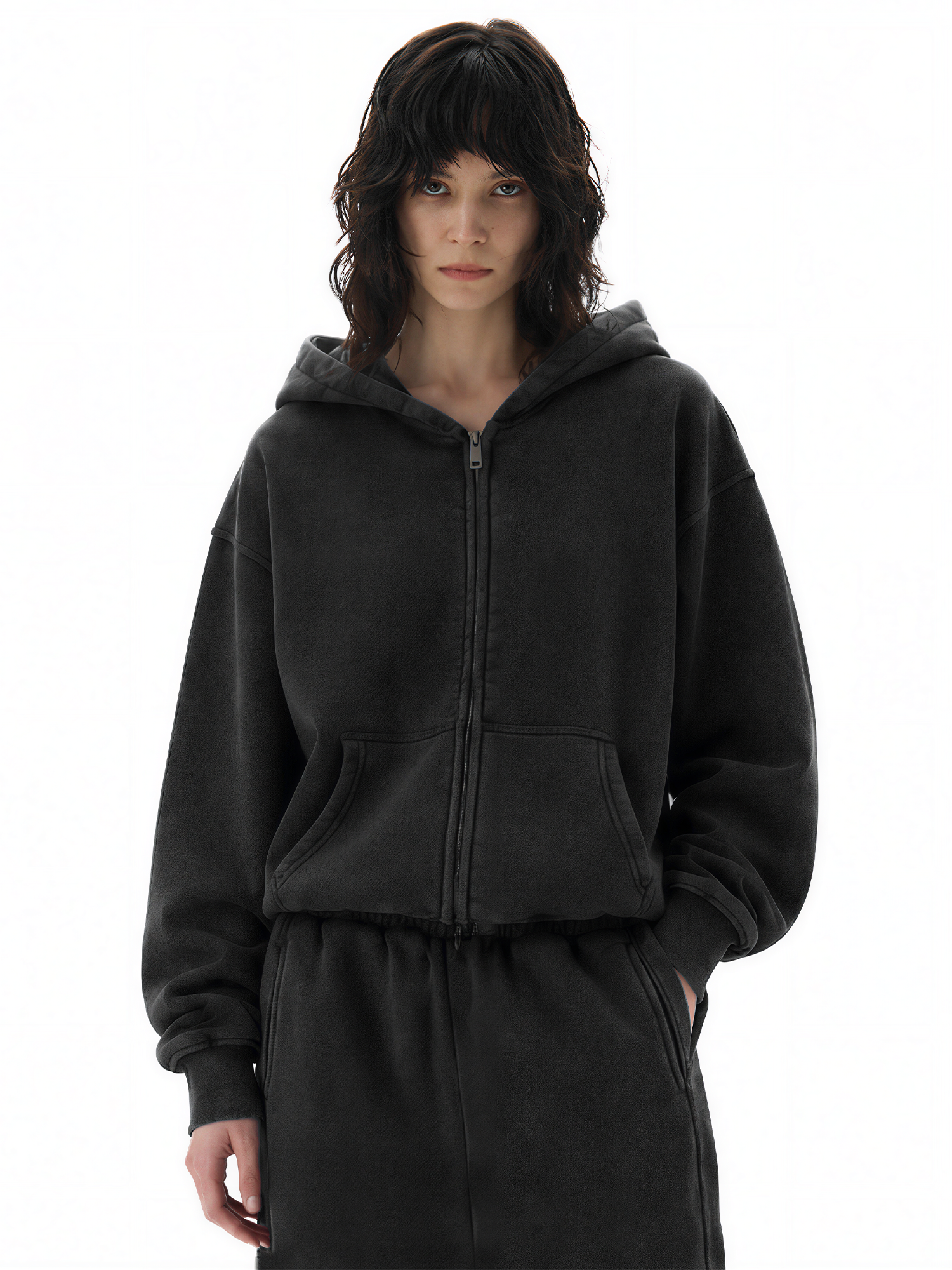 Product perspective 10 of Wash Boxy Zip Hoodie in Dark Green - FDR