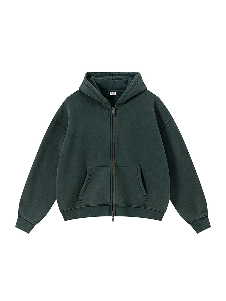 Wash Boxy Zip Hoodie - Side Angle & Silhouette Detail - Streetwear Aesthetic | FDR Studios