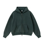 Green hoodie with a zipper on a white background