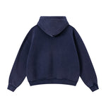 Navy blue heavy cotton oversized zip-up hoodie for men and women.