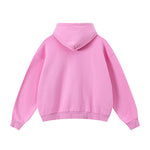 Pastel pink oversized streetwear zip-up hoodie flat lay.