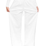 Full-body shot of a model wearing crisp white wide-leg sweatpants  illustrating a clean, minimal loungewear pants with a relaxed, premium feel.