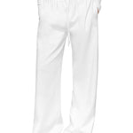 Full-body shot of a model wearing crisp white wide-leg sweatpants  illustrating a clean, minimal loungewear pants with a relaxed, premium feel.