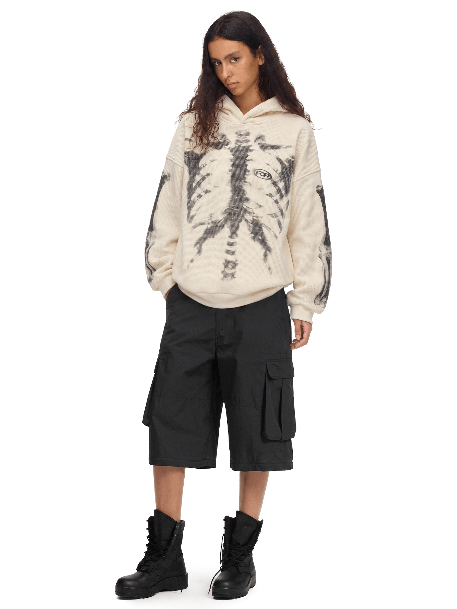 X-Ray Skeleton Waffle Hoodie - Back Profile & Fit Detail - Streetwear Aesthetic | FDR Studios