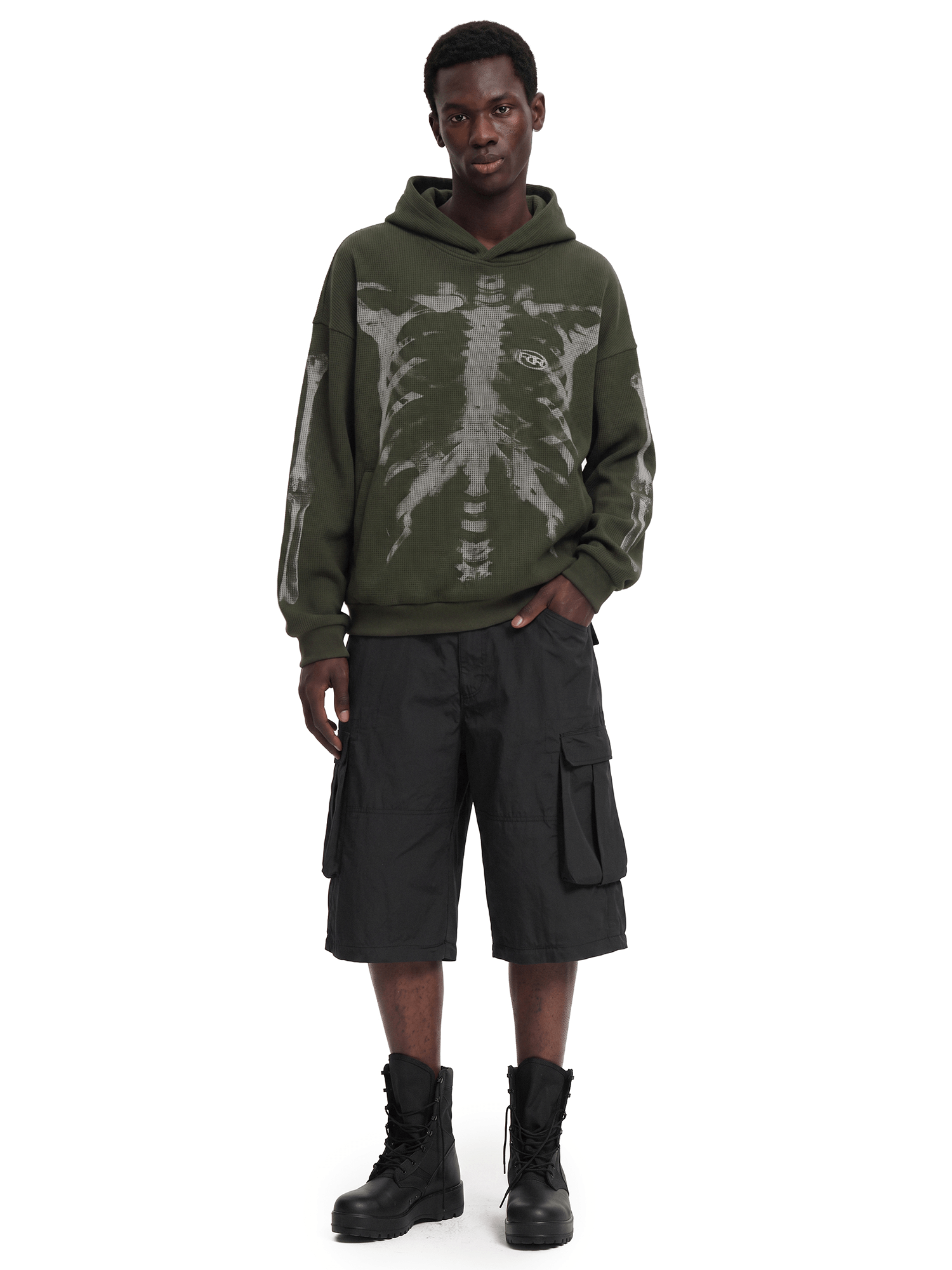 X-Ray Skeleton Waffle Hoodie - Style Perspective Shot 7 - Streetwear Aesthetic | FDR Studios