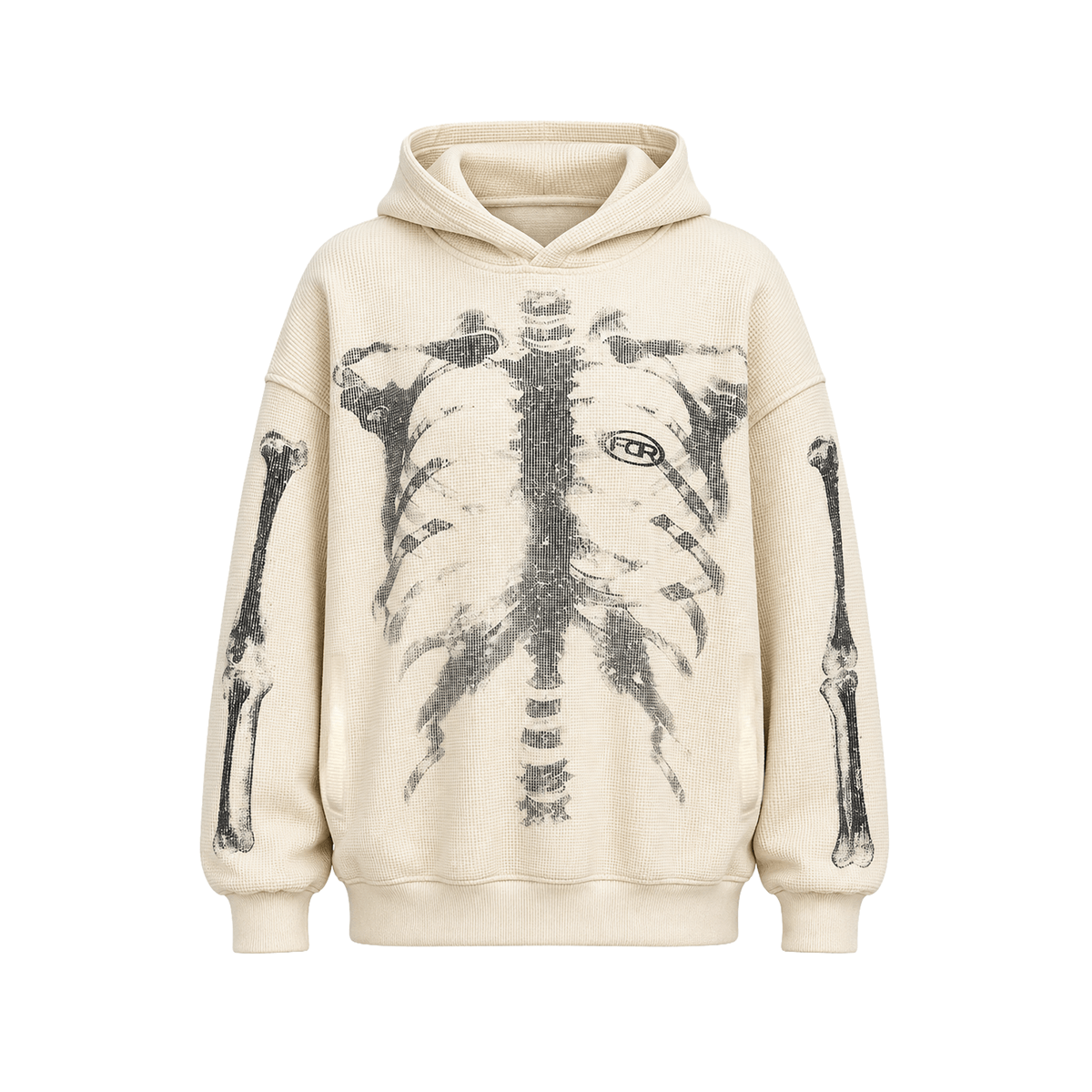 X-Ray Skeleton Waffle Hoodie - Fabric Texture & Stitching Detail - Streetwear Aesthetic | FDR Studios