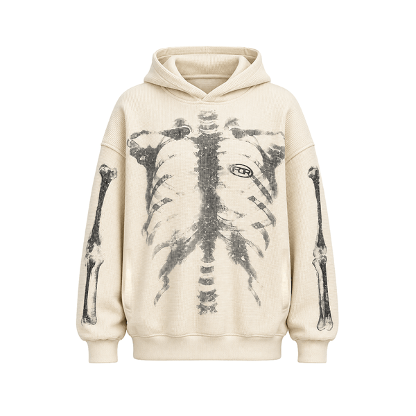 X-Ray Skeleton Waffle Hoodie - Fabric Texture & Stitching Detail - Streetwear Aesthetic | FDR Studios