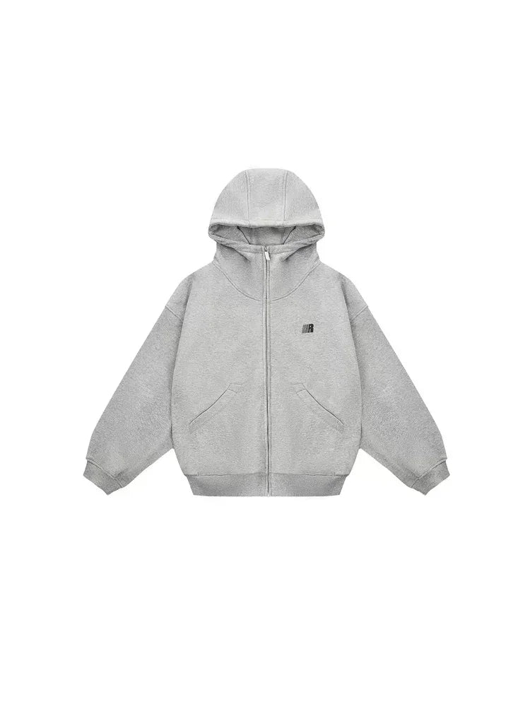 FDR oversized gray hoodie, unisex style, minimalist sport style, Cyber Y2K fashion, front view